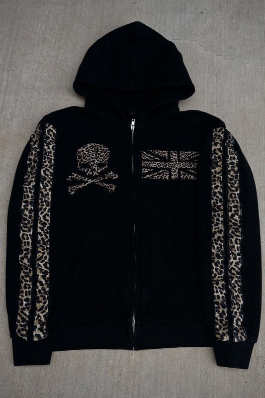 Leopard Print Y2K Street Zip-Up Hoodie Black / S