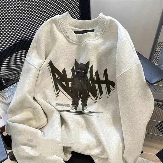 Anime Print Fleece Vintage Sweatshirt