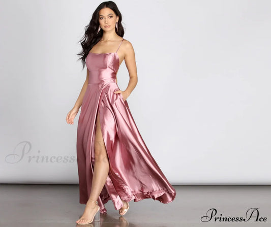 Anne Formal Lattice Satin Dress - Lady Occasions