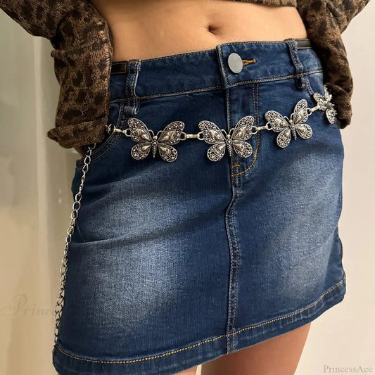 Antique Gothic Silver Butterfly Belt silver / 105cm