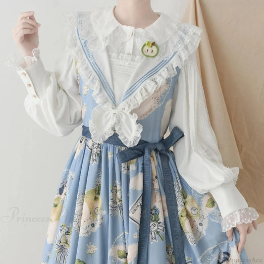 Antique Lace Frill Gigot Sleeve Blouse WHITE / S