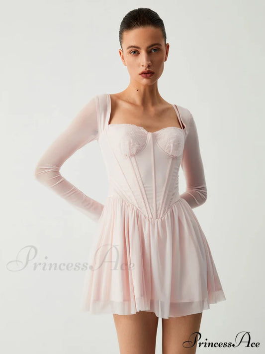 Aphrodite Mesh Bustier Corset Modern Long Sleeve Short Dress Dresses