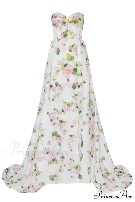 Apple Blossom Strapless maxi dress with front slit - Milla