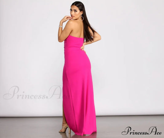 April Front Slit Charming Strapless Crepe Dress S.o. Long Dresses