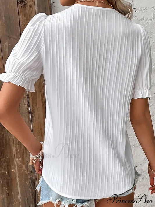 Arm Yellow-Green Lace Blouse White V-Neck Brief Women’s Violets Casual