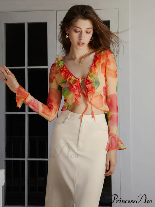 Aurora Tie Dye Mesh Modern Fly Away Crop Top Pink / S Blouses