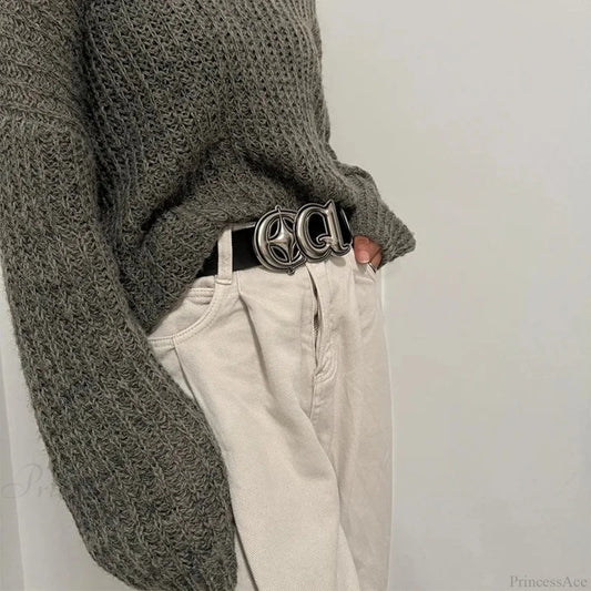 Authentic Gothic Leather Vintage Clasp Belt Black / 110cm