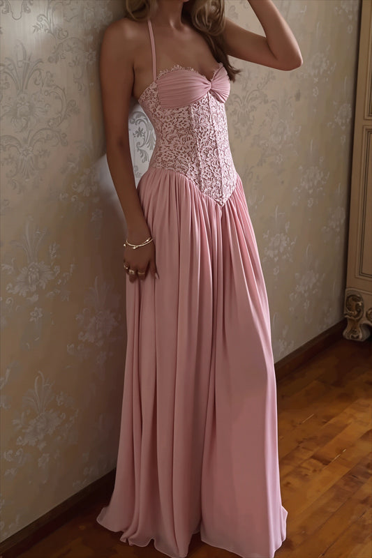 Lace Splice Flowy Hem Solid Cami Dress