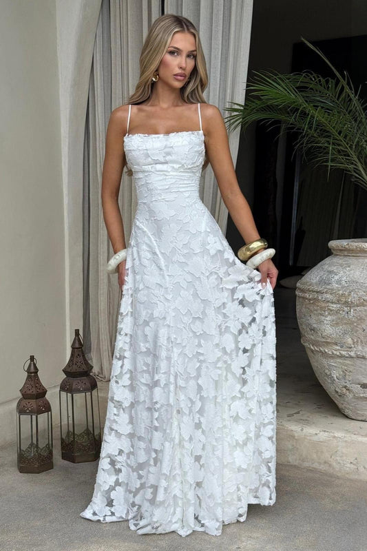 Robe longue bohème en mousseline dos nu