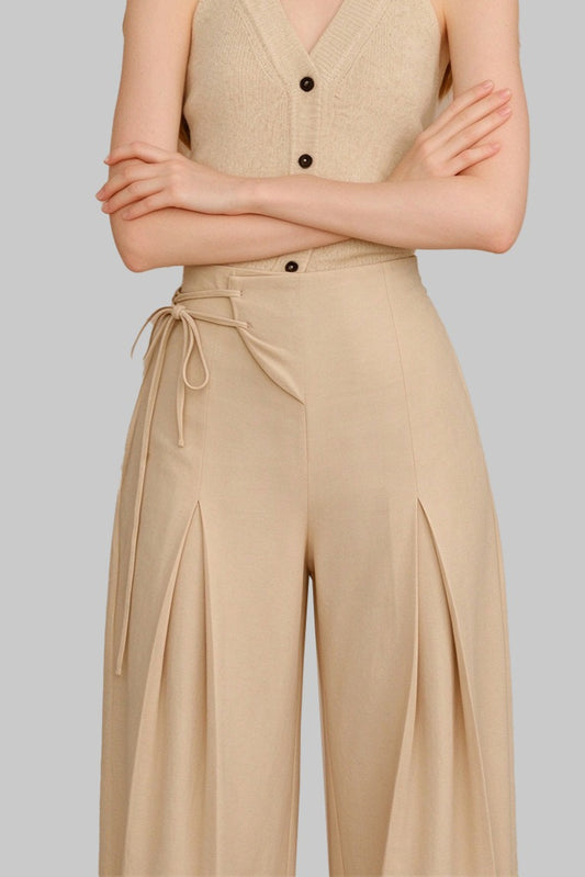 Drawstring Pleated Wide Leg Pants
