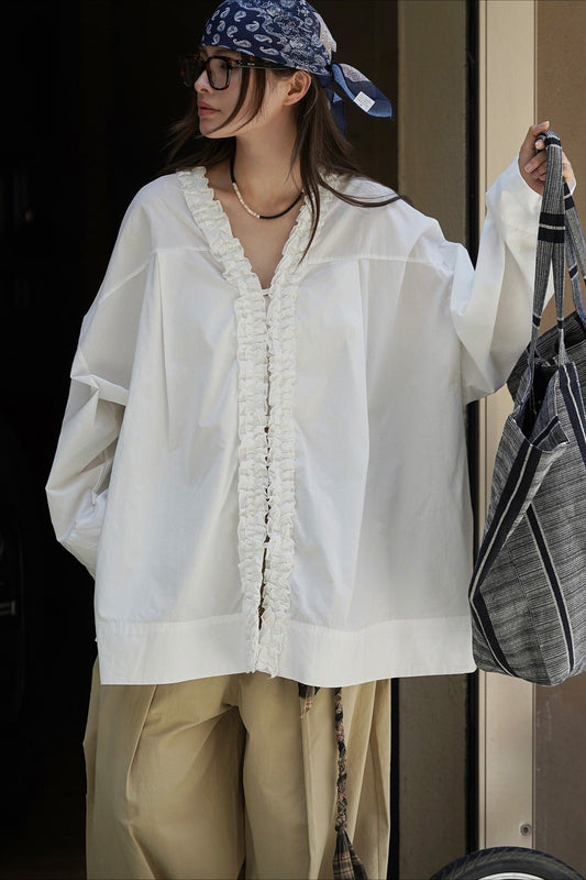 Chemisier à manches longues en patchwork à volants