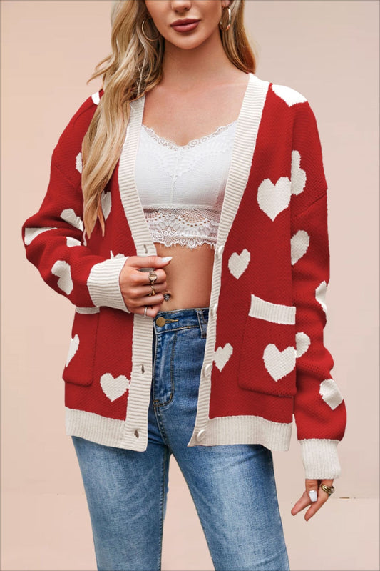 Heart Pocket V Neck Cardigan