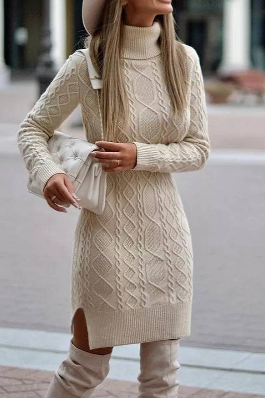 High Neck Slim Long Sleeve Warm Long Sweater Dress