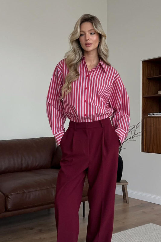 Red Striped Long Sleeve Distinctive British Blouse