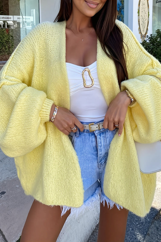 Texture Balloon Sleeve Oversize Cardigan