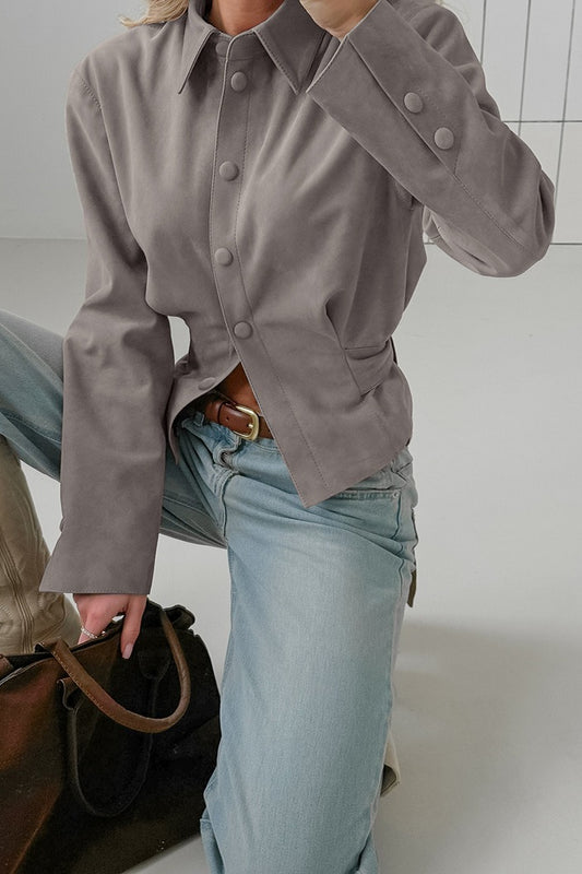 Chemisier vintage en daim kaki à taille cintrée