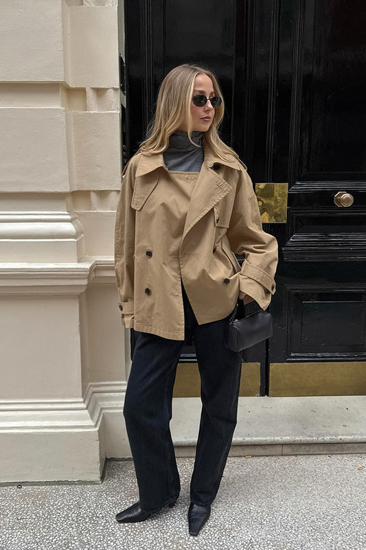 Veste chic à col trench kaki