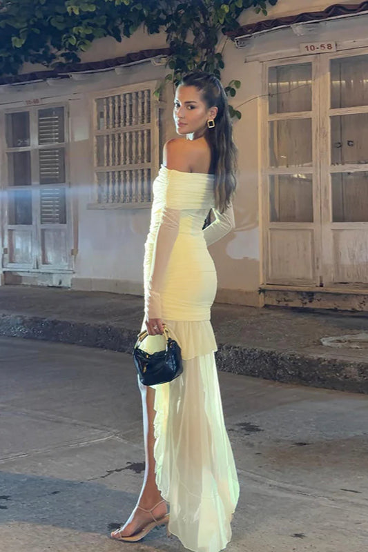 Nouvelle robe de soirée plissée à épaules dénudées et coupe ajustée pour l'automne