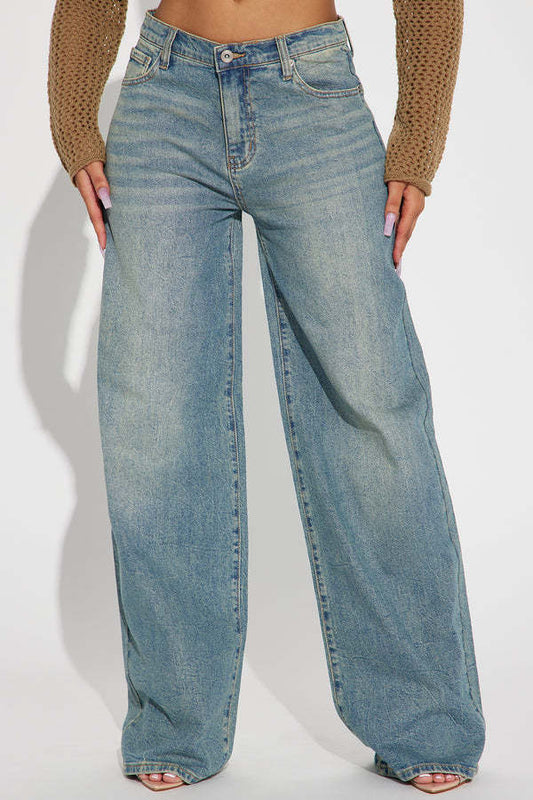 Jean large extensible brodé