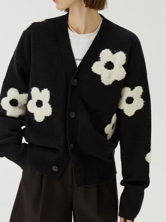 Cardigan col V en tricot jacquard