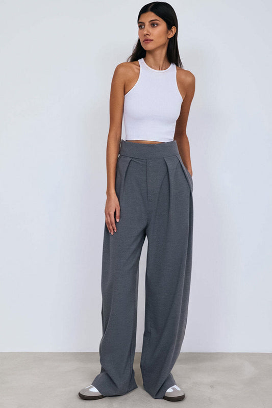 Color Block Wide Leg Tailored Pants
