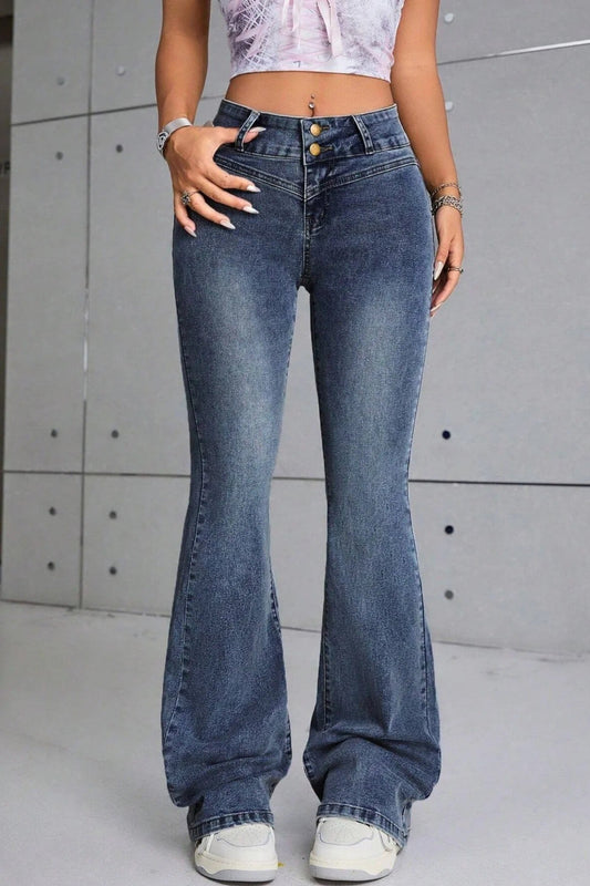 Slim Fit Washed Flare Denim Jeans Blue / XS