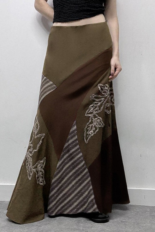 Jupe longue patchwork en tricot imprimé