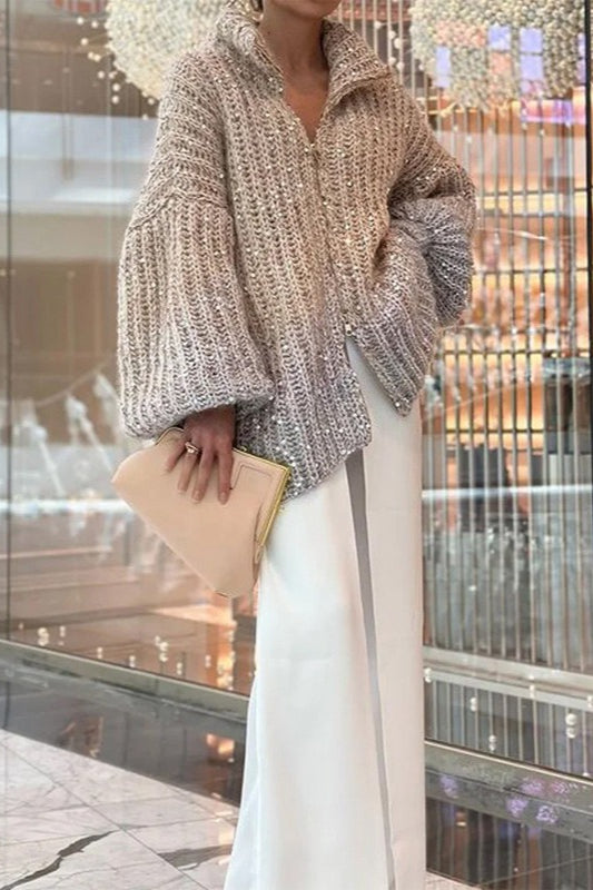 Chunky Zip Collar Textured Knit Cardigan