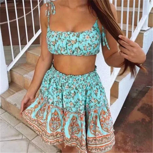 Backless Two Piece Boho Dress LIGHT GREEN / S bohodress-250126