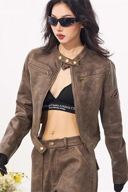 Veste en daim à col montant vintage