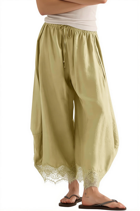 Lace Trim Balloon Leg Cropped Pants