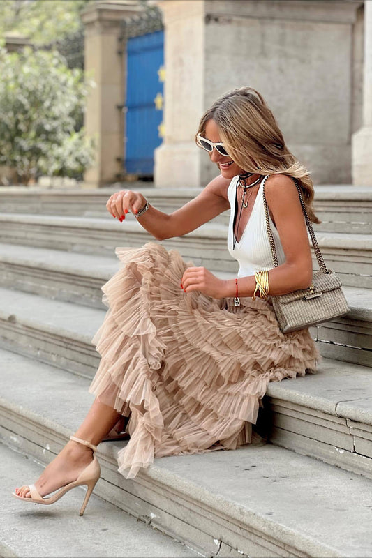 Jupe à volants en maille taille haute