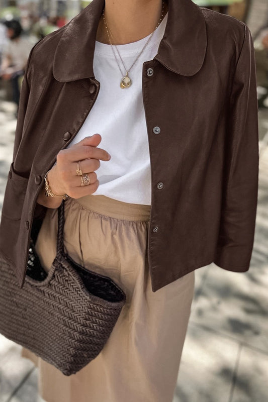 Veste à col polaire en similicuir