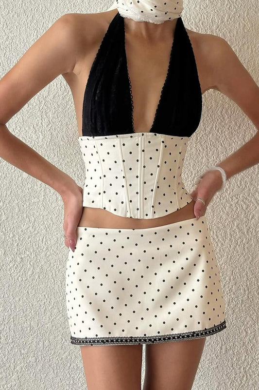 Ensemble deux pièces licou en dentelle à pois