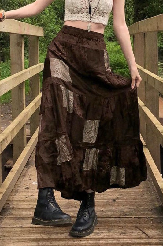 Jupe trapèze en velours imprimé