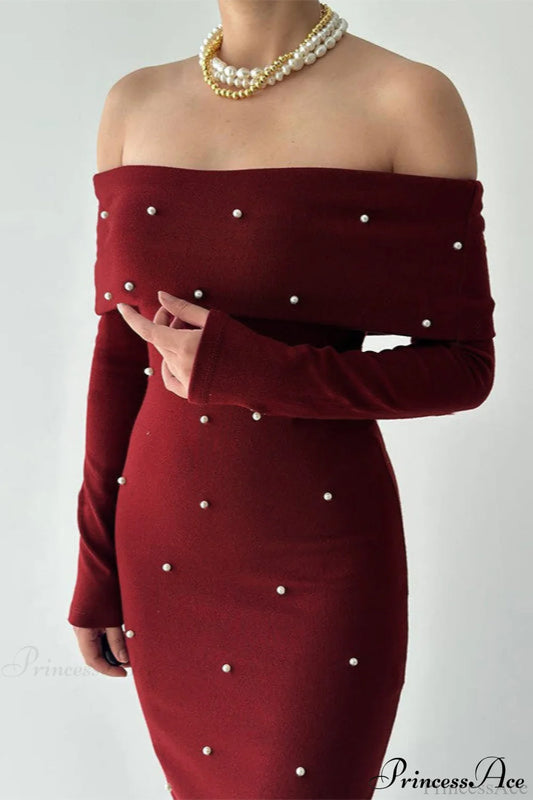 Beaded Off Shoulder Backless Long Party Dress