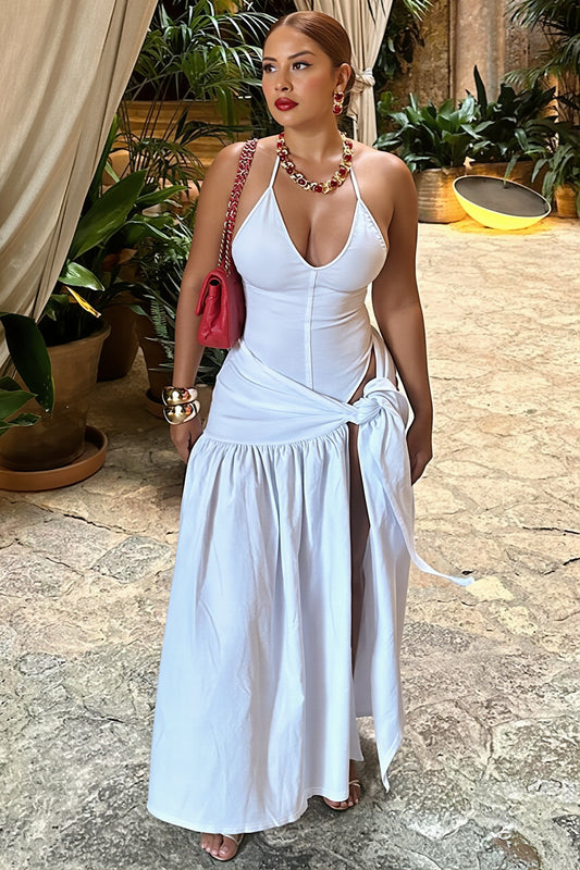 Chic Daily Back Sleeveless Bodysuit Split Skirt Two Piece Set