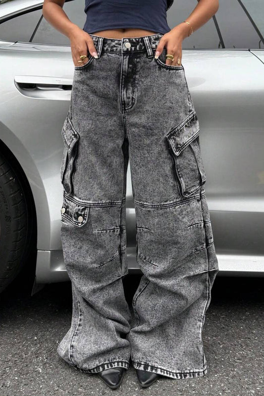 Jean cargo slim taille haute