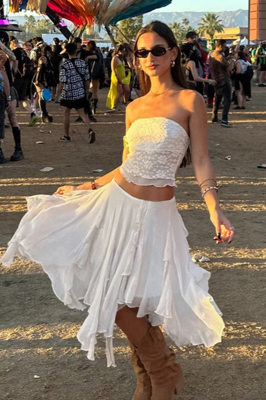 Jupe midi asymétrique à volants