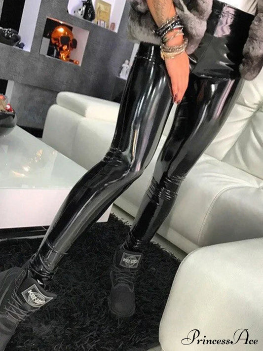 Pantalon en cuir PU noir