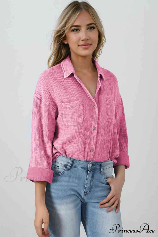 Blouse Textured With Buttons Clothes
