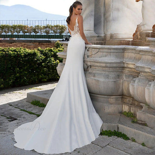 Bohemian V-Neck Lace Wedding Dress white / 2 weddingdress-250223