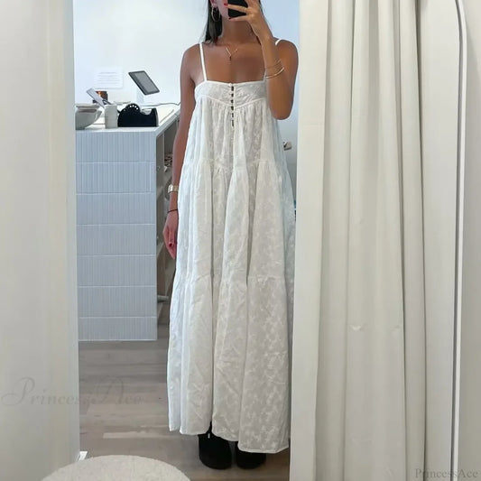 Boho Beach White Cotton Lace A-line Dress bohodress-250126