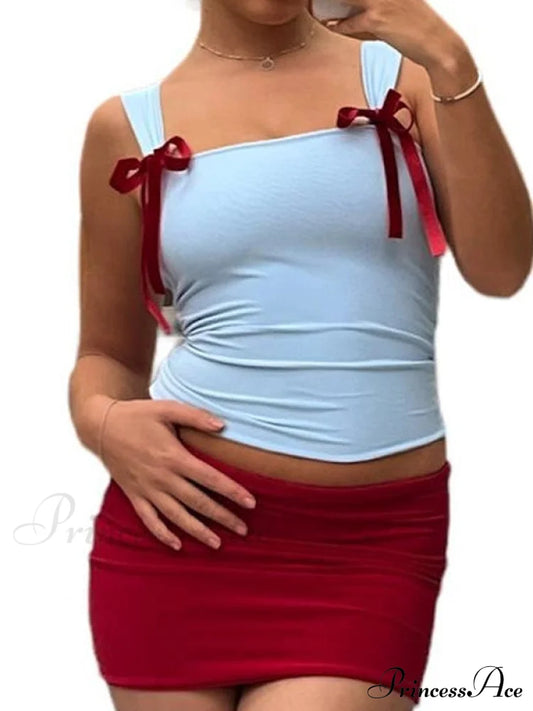 Bow Spaghetti Graceful Strap Sweet Dress Tank Tops&Camis