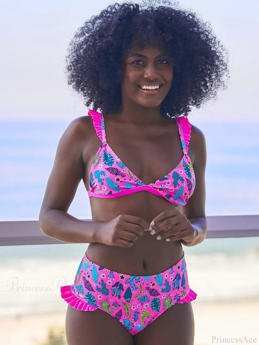 Brazilian Halter Push up Two Piece Set Pink / S