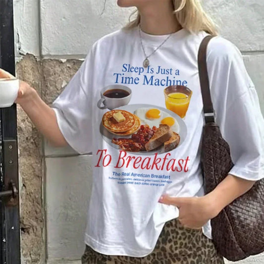 Breakfast Meme Oversized Graphic T-shirt WHITE / S t-shirt-250223