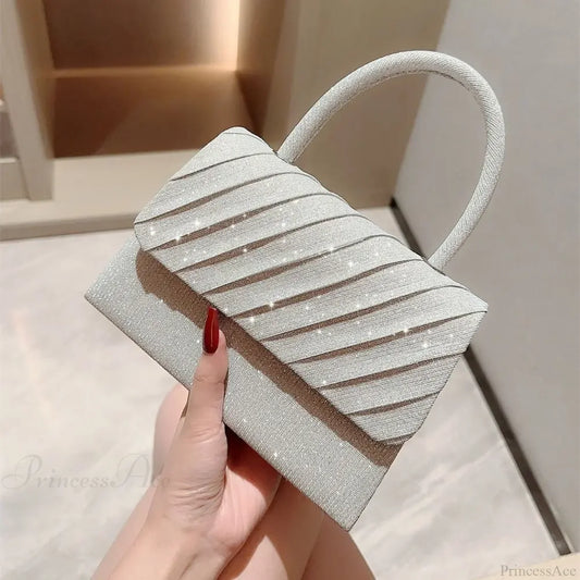 Bright Silk Evening Bag Elegant Banquet Shoulder Clutch silver clutchbag-250126