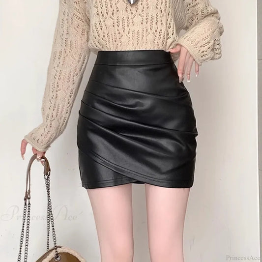 Brown PU Leather Slim Fit Skirt Black / S