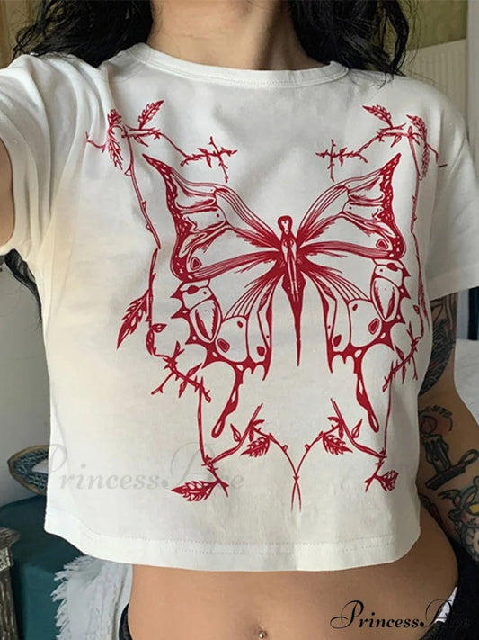 Butterfly Print Graceful Skinny Jeans Short Sleeves