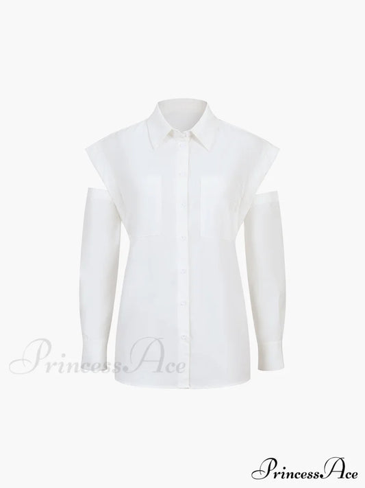 Button Down Cutout Trendy Long Sleeve Shirt Shirts